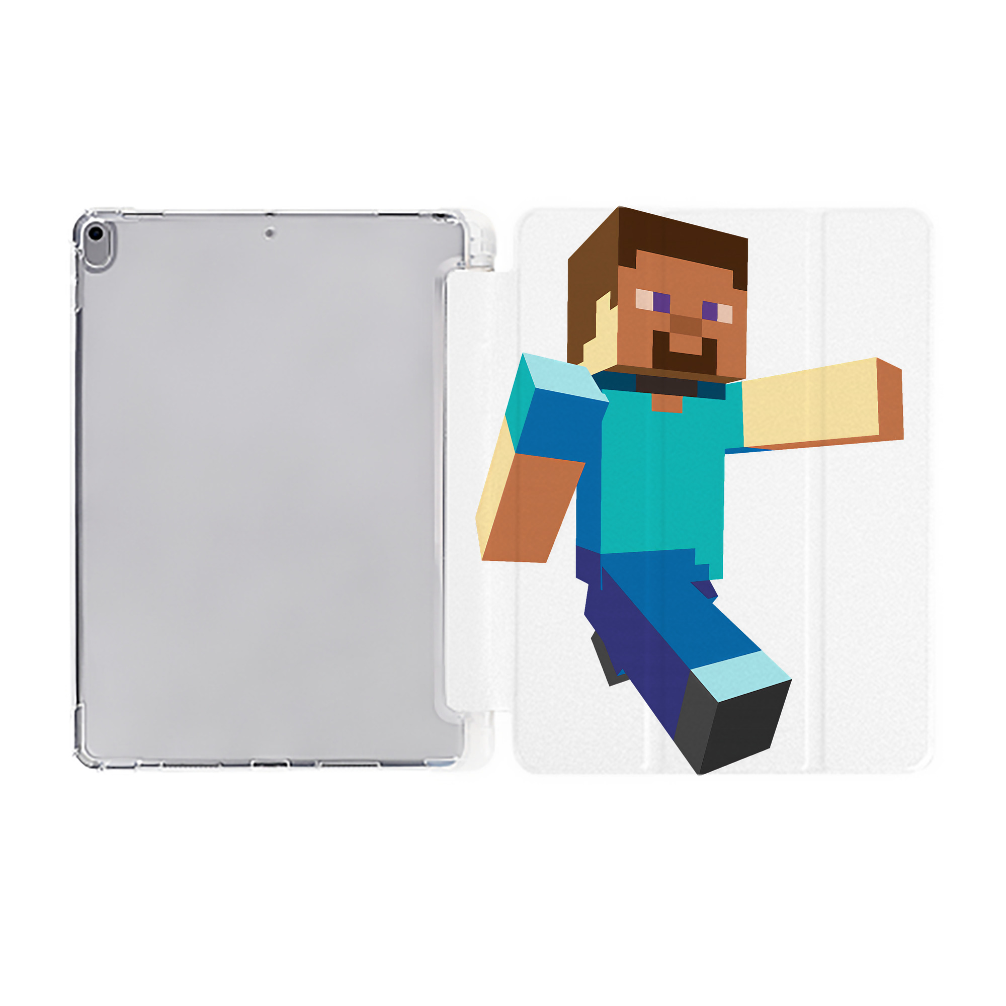 （画像用） マインクラフト ブロックの世界 Minecraft MC Block world IPad ケース ペン収納付き 三つ折りスタンド PUレザー×シリコン 対応機種9.5/10.5/10.9インチ